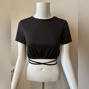 STREETWEAR SOCIETY Black Lace Up Tie Back Crop Top T-Shirt Women’s M/NEW